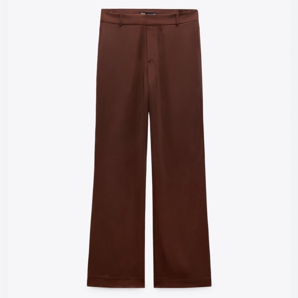 Zara wide leg, high waist satin brown pants. Sz m